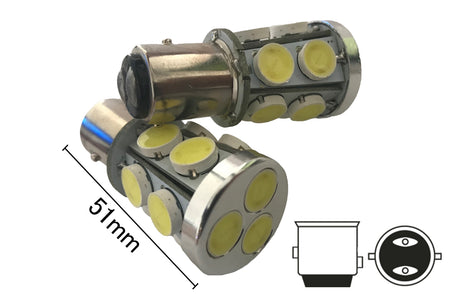 Coppia 2 Lampade Led BAY15D 1157 P21/5W Con 13 Smd 9080 Bianco Freddo 6000K 12V
