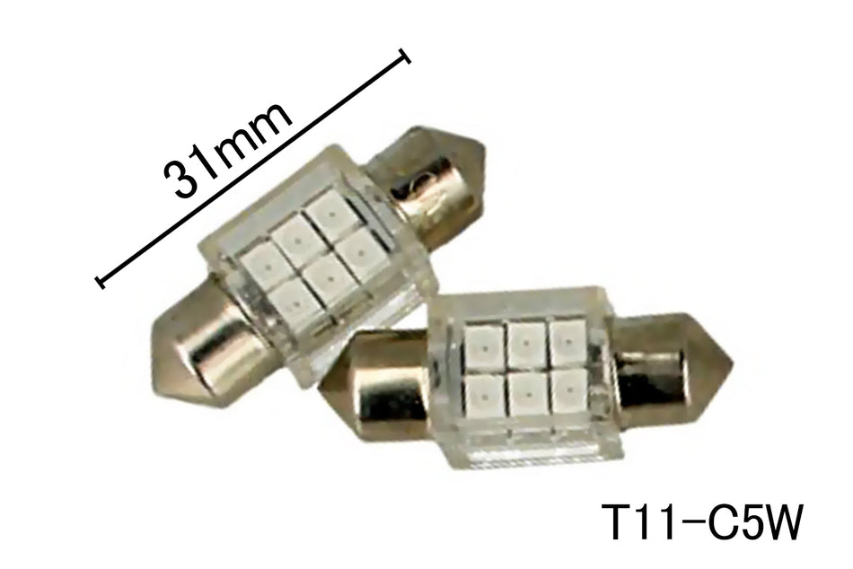 Coppia 2 Lampade Led T11 C5W Siluro 31mm Quadrato Con 6 Smd 3528 Colore Rosso