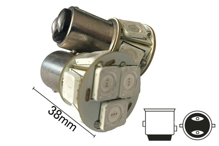 Coppia 2 Lampade Led BAY15D 1157 P21/5W Con 8 Smd 9080 Colore Rosso 12V 4W <p>