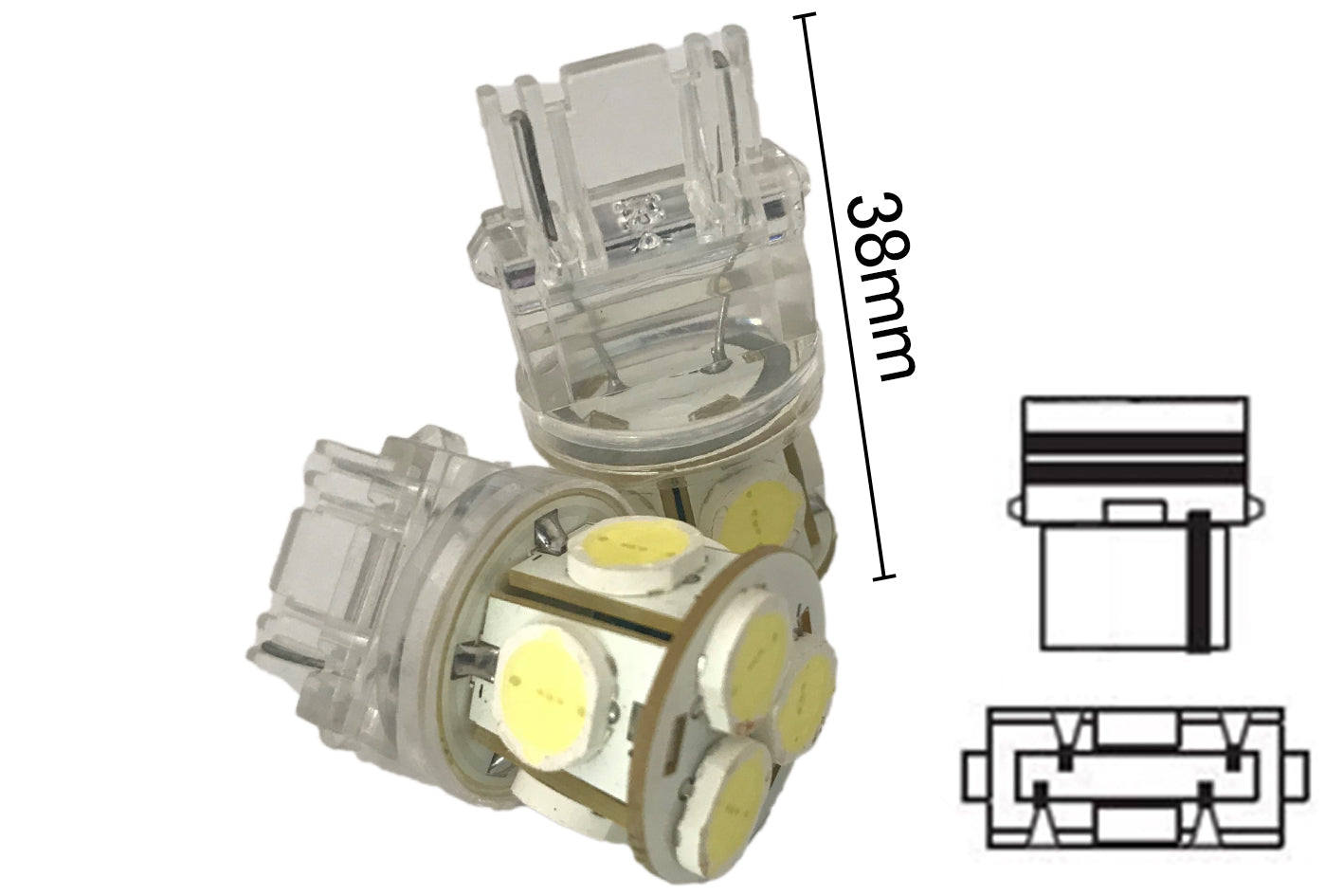 Coppia 2 Lampade Led T25 P27W 3156 Con 8 Smd 9080 Bianco Freddo 6000K 12V 4W