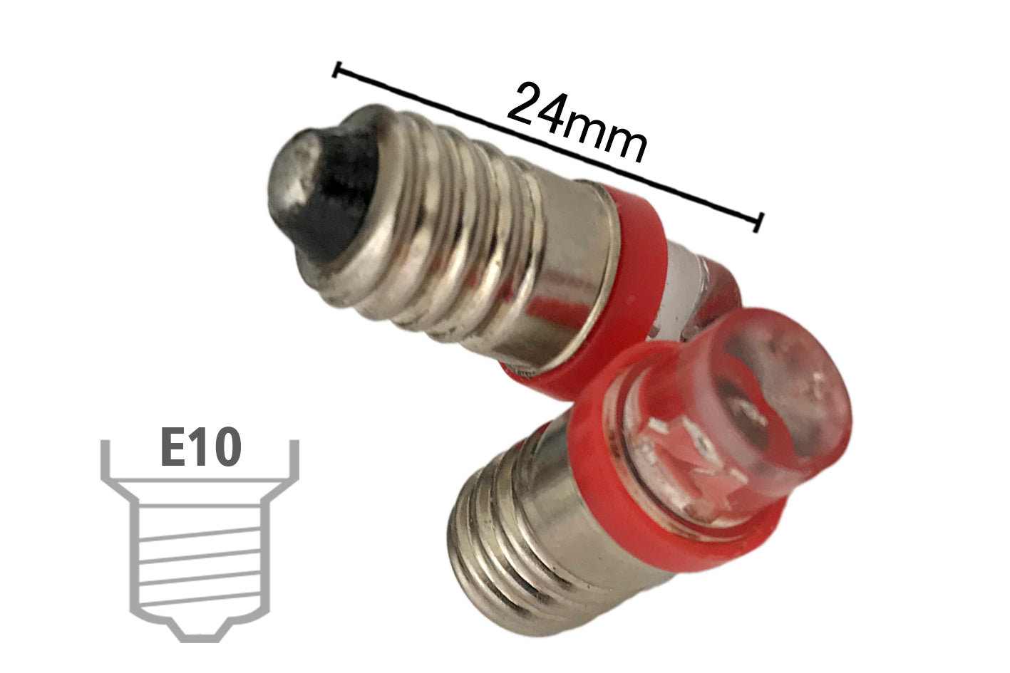 Coppia 2 Lampadine Led E10 Vite Miniatura Con 1 Colore Rosso 6V 12V 0,2W <p>
