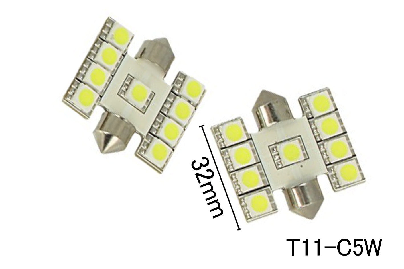 Coppia 2 Lampade Led T11 C5W Siluro 32mm Con 9 Smd 5050 Colore Bianco Freddo