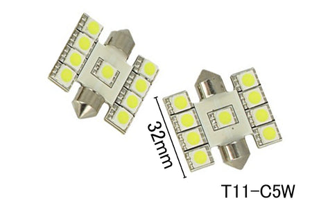 Coppia 2 Lampade Led T11 C5W Siluro 32mm Con 9 Smd 5050 Colore Bianco Freddo