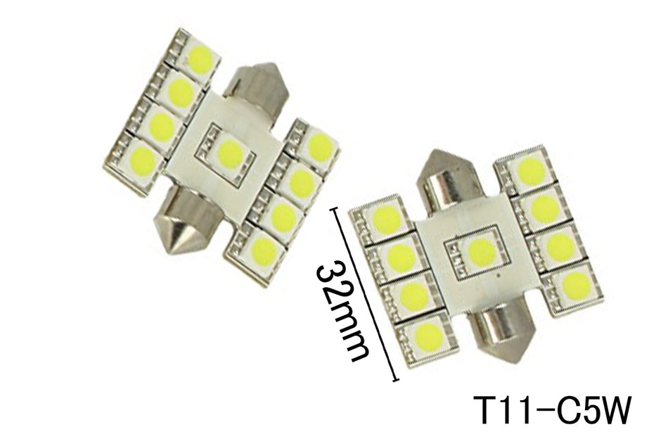 Coppia 2 Lampade Led T11 C5W Siluro 32mm Con 9 Smd 5050 Colore Bianco Freddo