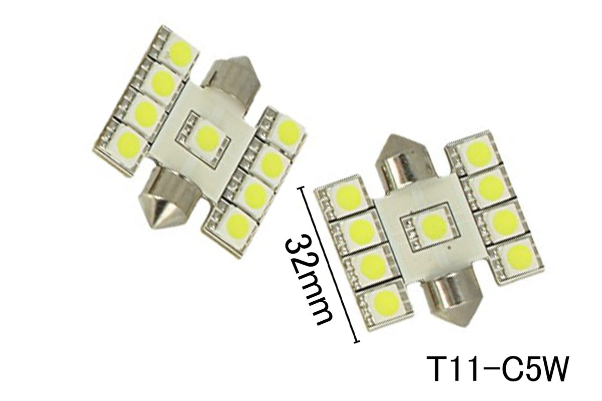 Coppia 2 Lampade Led T11 C5W Siluro 32mm Con 9 Smd 5050 Colore Bianco Freddo