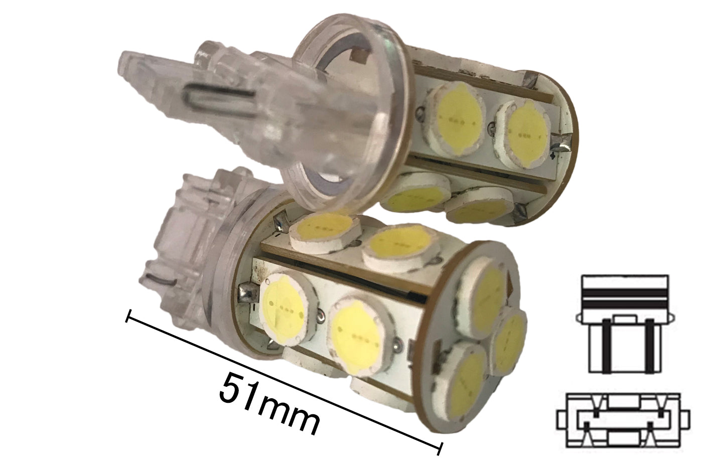 Coppia 2 Lampade Led T25 3157 P27/7W Con 13 Smd 9080 Bianco Freddo 6000K 12V 6W
