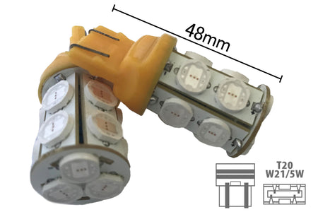 Coppia 2 Lampade Led T20 7443 W21/5W Con 13 Smd 9080 Colore Giallo Arancione