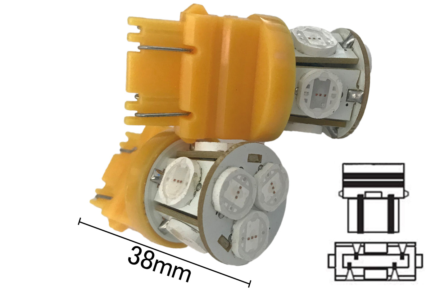 Coppia 2 Lampade Led T25 P27/7W 3157 Con 8 Smd 9080 Colore Giallo Arancione 12V