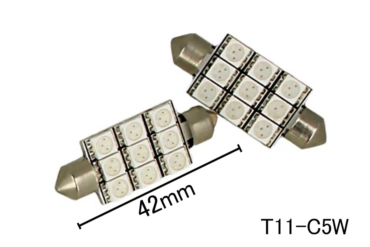 Coppia 2 Lampade Led T11 C5W Siluro 42mm Con 9 Smd 5050 Colore Rosso 12V 2W <p>