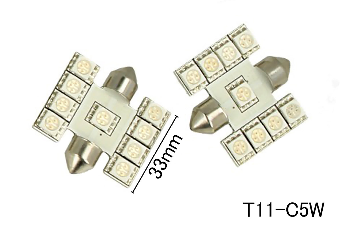 Coppia 2 Lampade Led T11 C5W Siluro 33mm Con 9 Smd 5050 Colore Rosso 12V 1W <p>