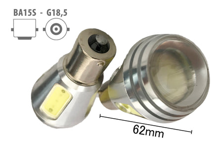 Coppia 2 Lampade Led BA15S 1156 P21W Con 5 Power Da 2W Bianco Freddo 6000K 12V
