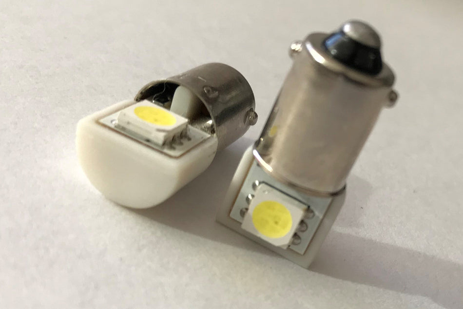 Coppia 2 Lampadine Led BA9S T4W Piedi Dritti Con 1 Smd 5050 Laterale Bianco