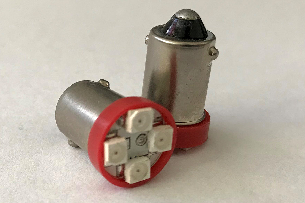 Coppia 2 Lampadine Led BA9S T4W Piedi Dritti Con 4 Smd 3528 Colore Rosso 12V