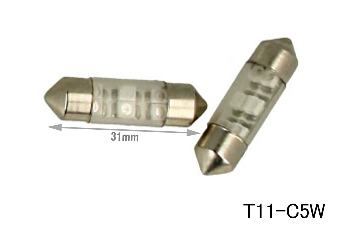 Coppia 2 Lampade Led T11 C5W Siluro 31mm Con 6 Smd 3528 Colore Blu Blue 12V 1W