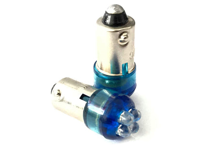 Coppia 2 Lampadine Led BA9S T4W Piedi Dritti Con 4 F3 Colore Blu Blue 12V 0,2W