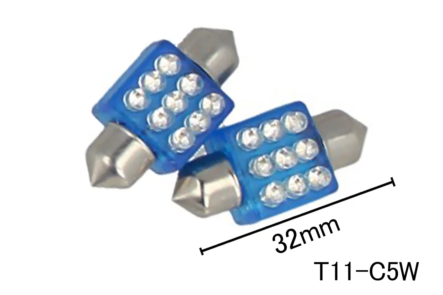 Coppia 2 Lampade Led T11 C5W Siluro 32mm Quadrato Con 9 F3 Colore Blue Blu 12V