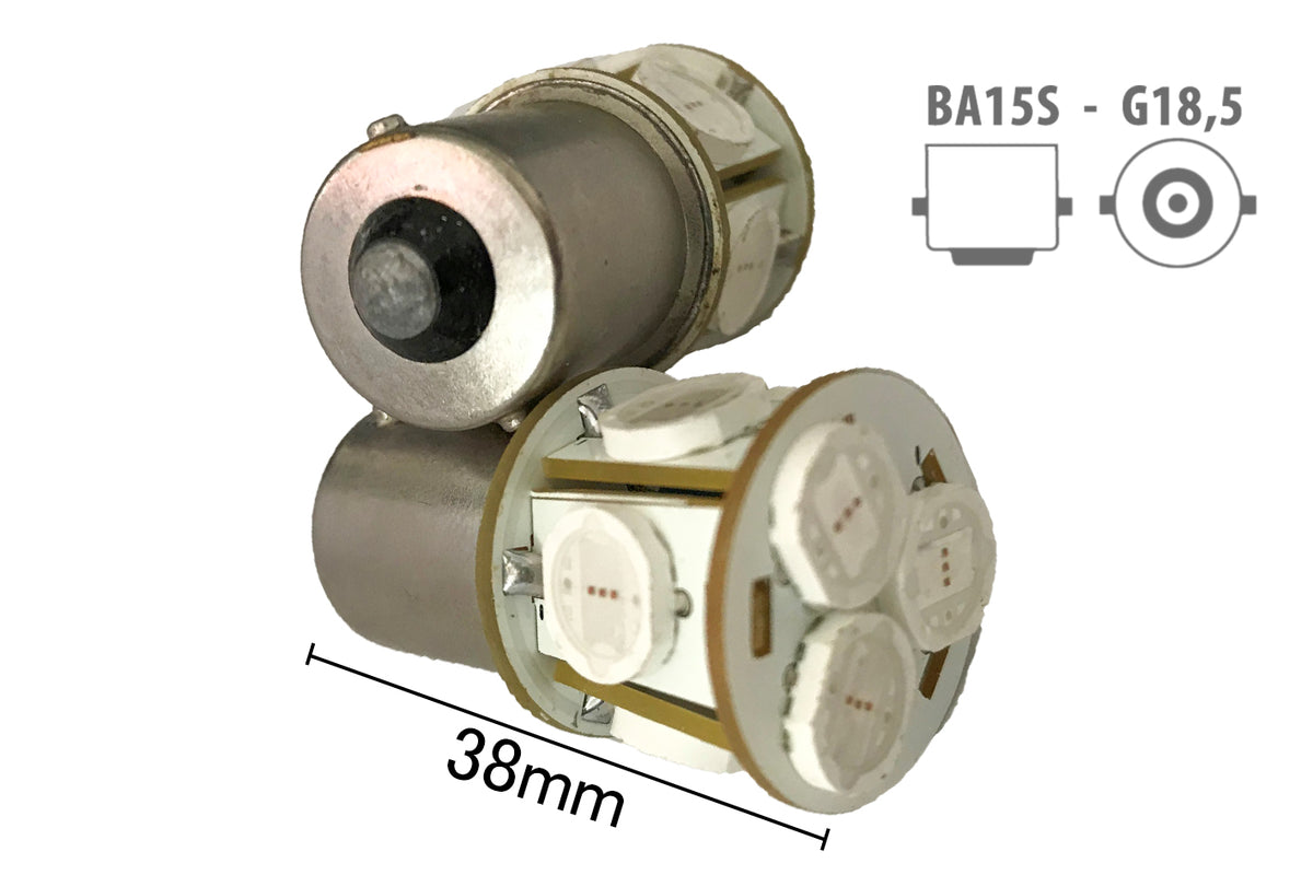 Coppia 2 Lampade Led BA15S 1156 P21W Con 8 Smd 9080 Colore Giallo Arancione 12V