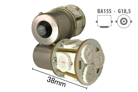 Coppia 2 Lampade Led BA15S 1156 P21W Con 8 Smd 9080 Colore Giallo Arancione 12V
