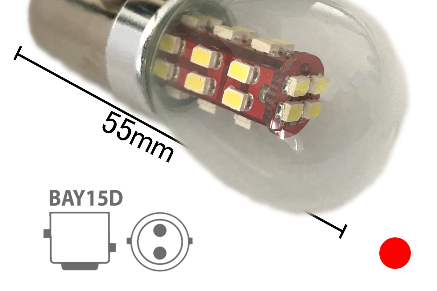 Coppia 2 Lampade Led BAY15D 1157 P21/5W Con 28 Smd 3014 Rosso 12V 2W Stessa