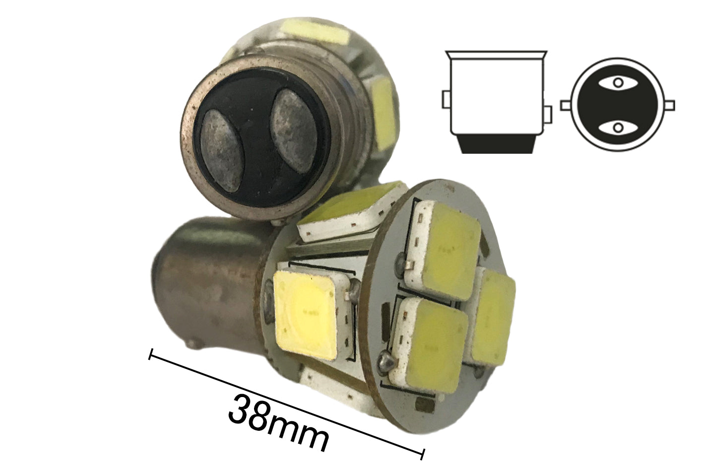 Coppia 2 Lampade Led BAY15D 1157 P21/5W Con 8 Smd 9080 Bianco Freddo 6000K 12V