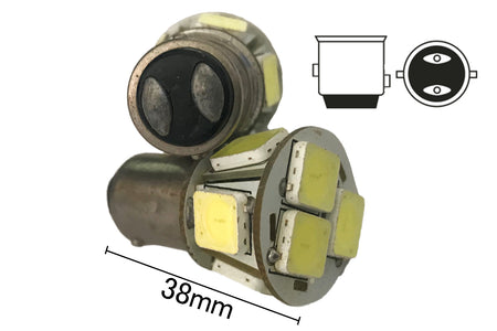 Coppia 2 Lampade Led BAY15D 1157 P21/5W Con 8 Smd 9080 Bianco Freddo 6000K 12V