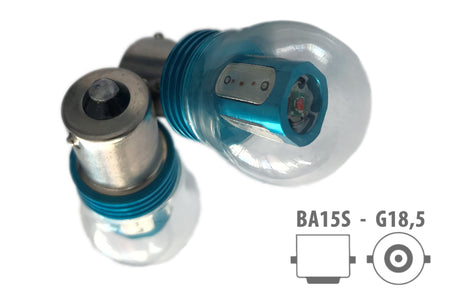 Coppia 2 Lampade Led BA15S 1156 P21W Colore Rosso 4 Power Da W + 1 Cree 5W