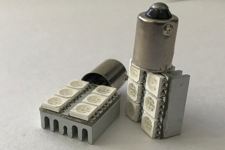 Coppia 2 Lampadine Led BA9S T4W Piedi Dritti Con 6 Smd 5050 Laterale Colore Blu