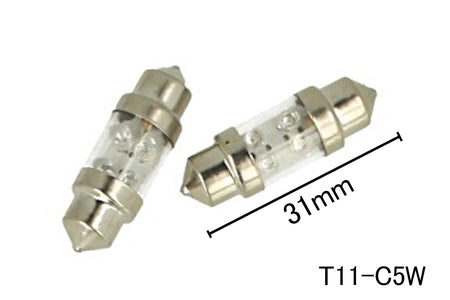 Coppia 2 Lampade Led T11 C5W Siluro 31mm Con 4 F3 Colore Giallo Yellow 12V 0,2W