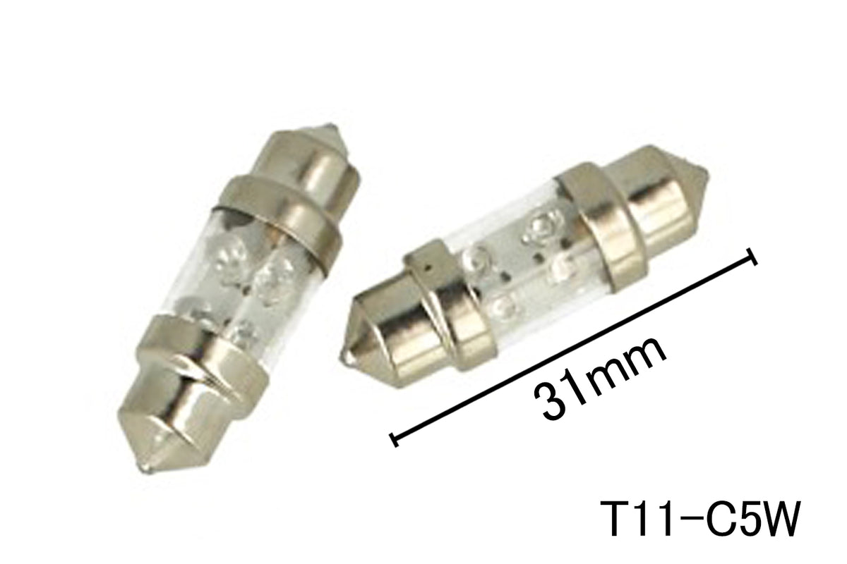 Coppia 2 Lampade Led T11 C5W Siluro 31mm Con 4 F3 Colore Giallo Yellow 12V 0,2W