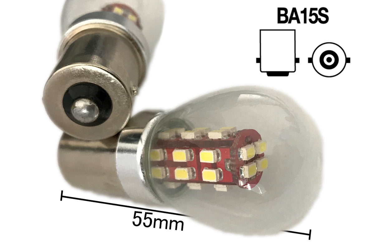 Coppia 2 Lampade Led BA15S 1156 P21W Con 28 Smd 3014 Rosso 12V 2W Stessa