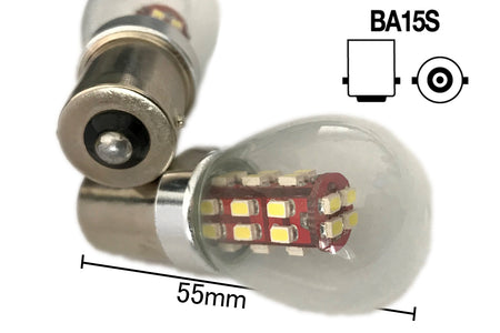 Coppia 2 Lampade Led BA15S 1156 P21W Con 28 Smd 3014 Rosso 12V 2W Stessa
