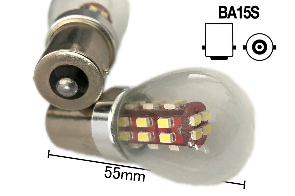 Coppia 2 Lampade Led BA15S 1156 P21W Con 28 Smd 3014 Rosso 12V 2W Stessa