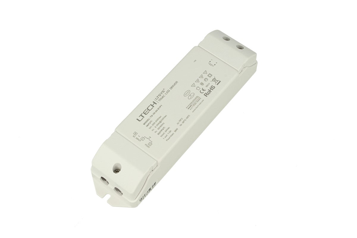 Alimentatore Dimmerabile CV 24V 36W Triac ELV Pulsante N.O. 3 In 1 Varialuce Su