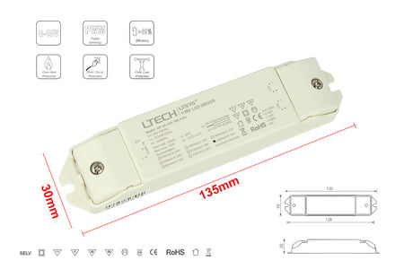 Led Driver CC 600mA 3-16V 10W Dimmerabile 0-10V 1-10V PWM <table class="table