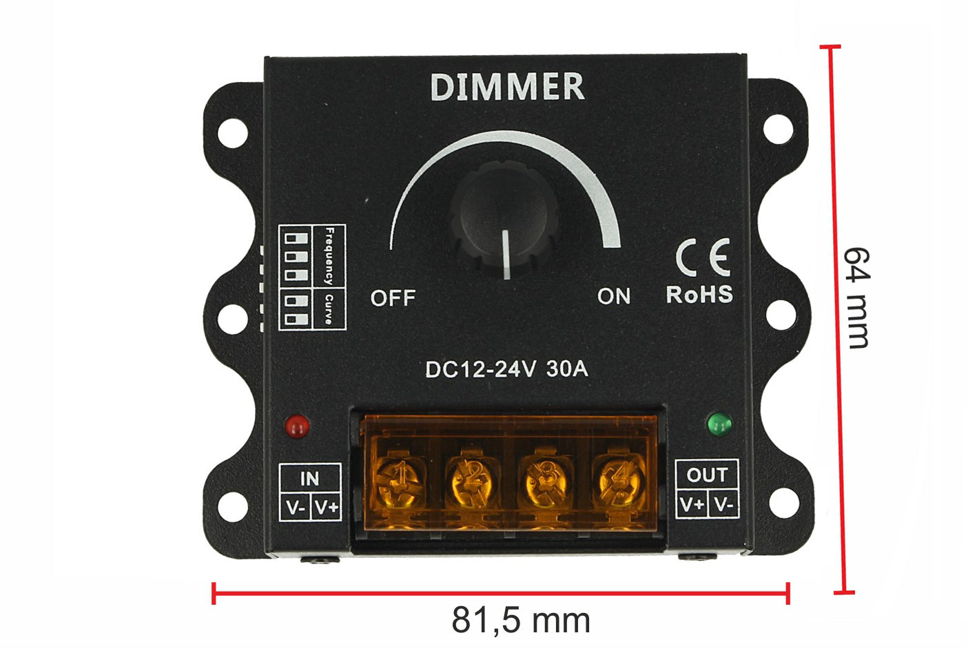 Led Dimmer PWM Manuale Con Rotella Frequenza e Curva Regolabile 12V 24V 30A