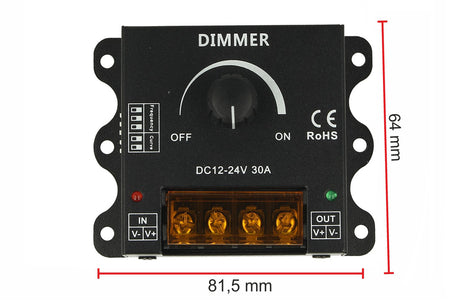Led Dimmer PWM Manuale Con Rotella Frequenza e Curva Regolabile 12V 24V 30A