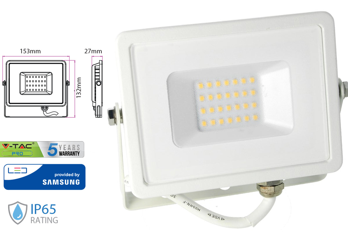 Faro Led Flood Light 20W IP65 Bianco Caldo Super Slim Chip Samsung Garanzia 5