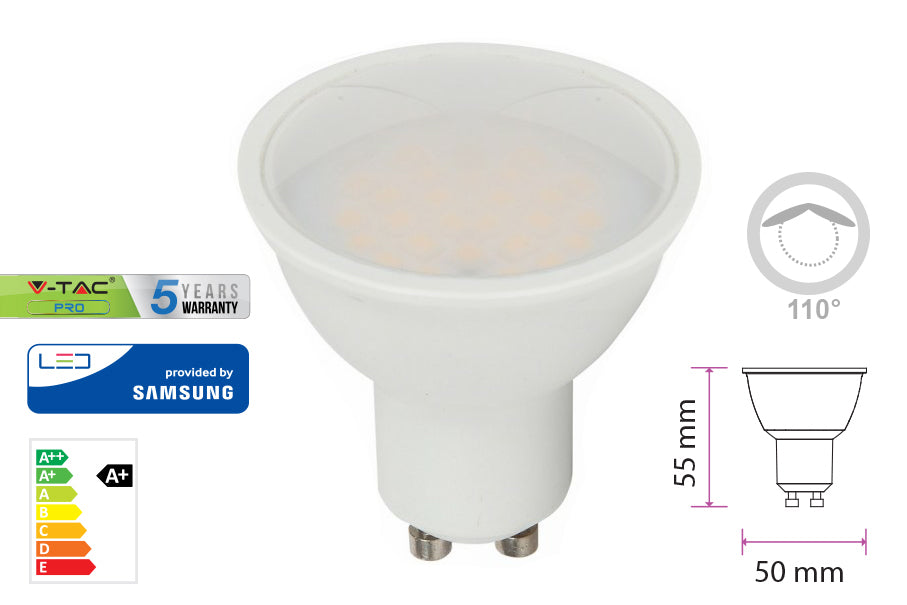 Lampada Led GU10 5W 220V 110 Gradi Bianco Neutro 4000K Diffusore Opale Chip Smd