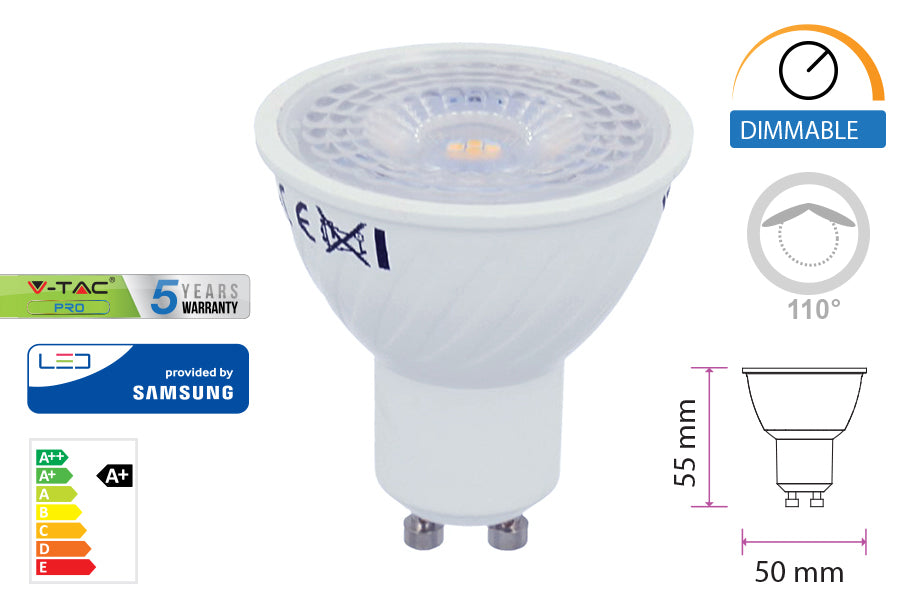 Lampada Led GU10 Dimmerabile 6,5W 110 Gradi 220V Bianco Neutro 4000K Chip