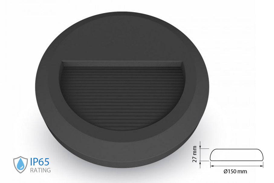 Faretto Luci Led Segnapasso Rotondo Carcassa Nera 2W Bianco Neutro IP65