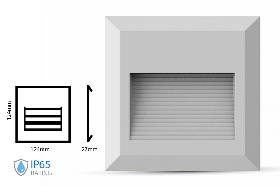 Faretto Luci Led Segnapasso Quadrata Carcassa Bianca 2W Bianco Neutro IP65