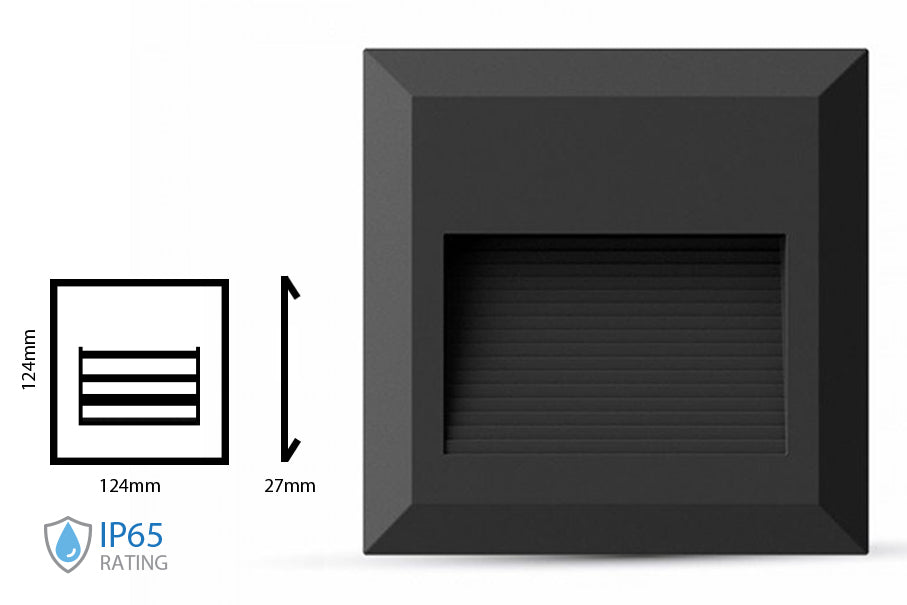 Faretto Luci Led Segnapasso Quadrata Carcassa Nera 2W Bianco Neutro IP65
