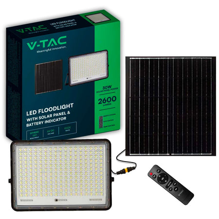 Faro LED con Telecomando e Pannello Solare 30W 2600LM Indicatore Batteria Cavo