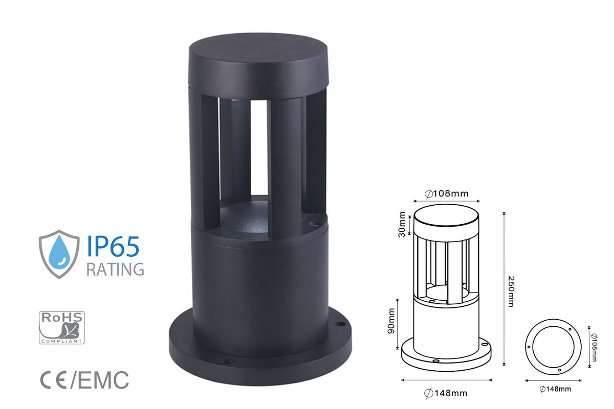 Lampada Led Da Terra 10W Per Giardino Altezza 250mm Neutro 4000K Carcassa Nera