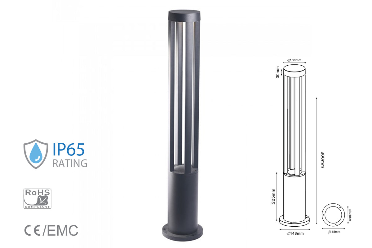 Lampada Led Da Terra 10W Per Giardino Altezza 800mm Neutro 4000K Carcassa Nera