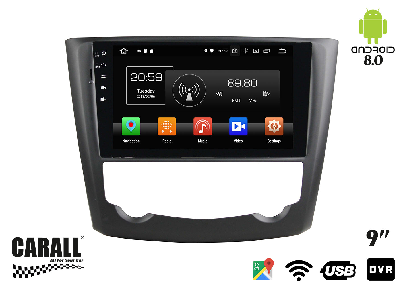 Autoradio Android 8,0 Kadjar GPS DVD USB SD WI-FI Bluetooth Navigatore