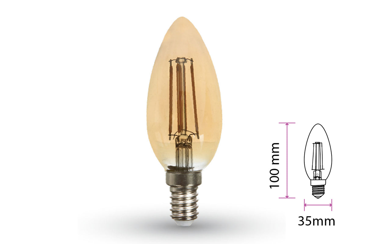 Lampada Filo Led a Filamento E14 C35 4W=35W Bianco Caldo 2200K Amber Candela