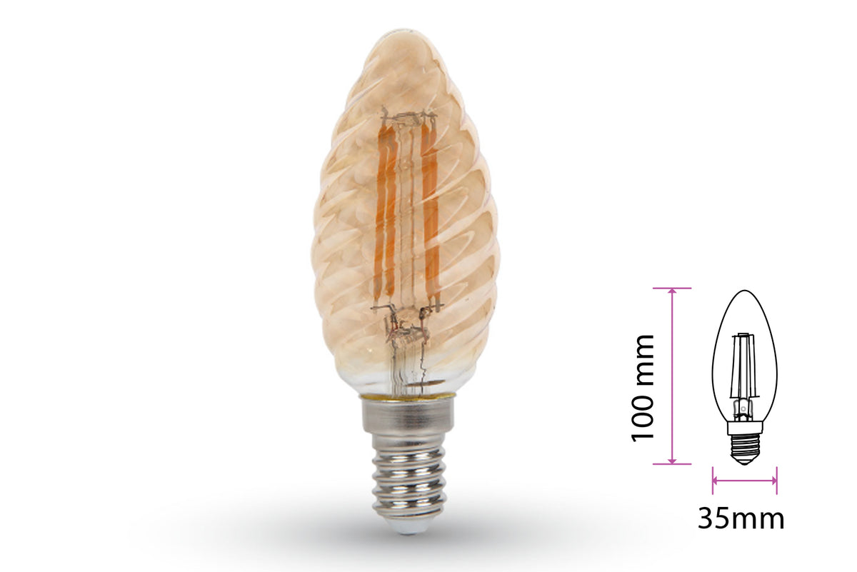 Lampada Filo Led a Filamento E14 C35 4W=35W Bianco Caldo 2200K Amber Copertura