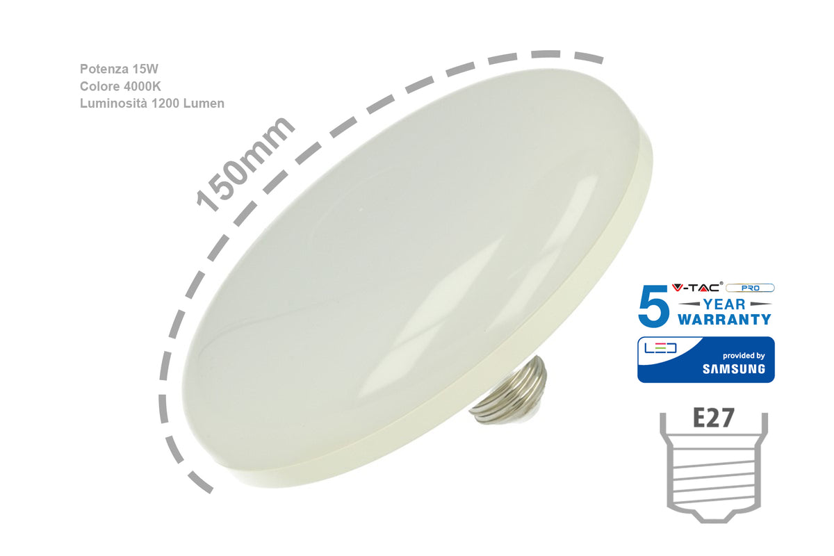 Lampada Led E27 UFO F150 15W 220V Bianco Neutro Samsung Garanzia 5 Anni Per