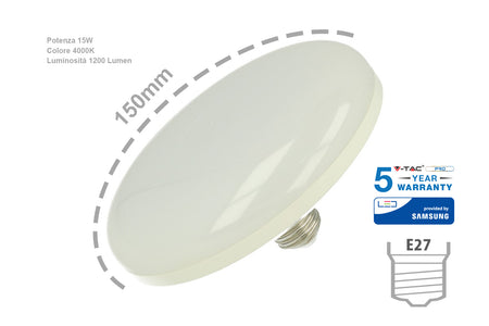 Lampada Led E27 UFO F150 15W 220V Bianco Neutro Samsung Garanzia 5 Anni Per